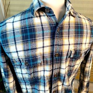 Sonoma Mens Plaid Flannel Shirt Size Medium Navy Brown Western